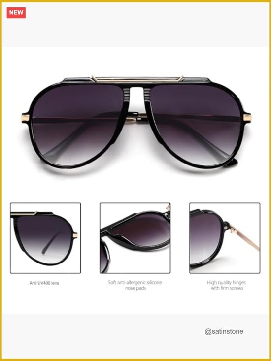 Oversized Retro Aviator Sunglasses Women Men 70s Gold Metal Tangle-Free UV400 main image 4